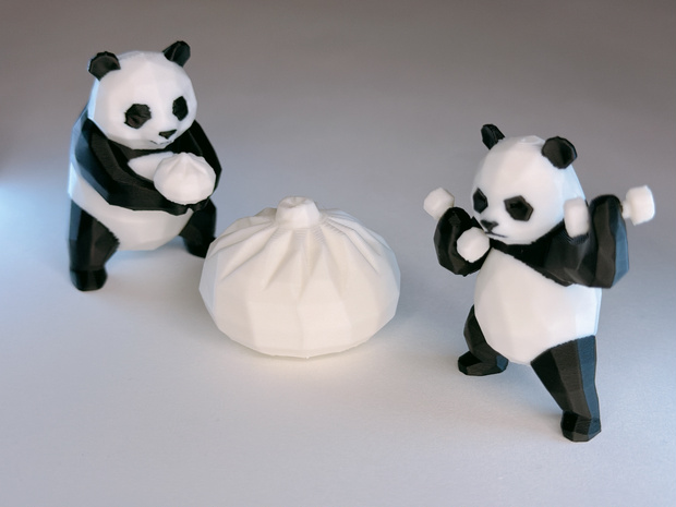 筋トレパンダ＆肉まんパンダ＆巨大小籠包の3Dプリント用データ(色分け済みの3mf)