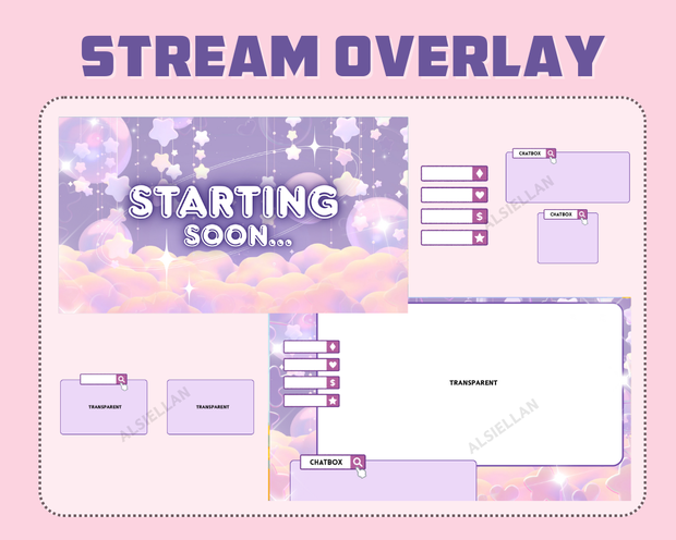 Dreamy Cloud Star Stream Overlay ┃Streamelements, OBS, Twitch, YouTube, Facebook