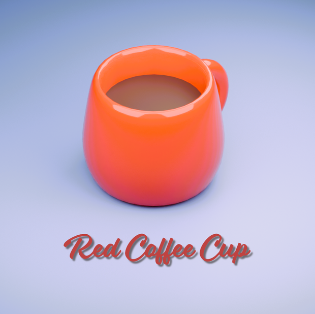 赤いコーヒーカップ（コーヒー入り）