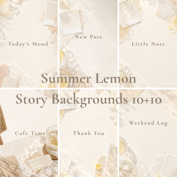Summer Lemon|海外風ミニマルストーリー背景10枚セット(文字入り+無地 全20枚)