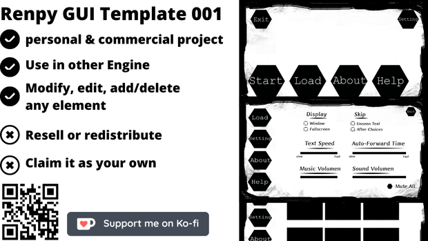 【商用利用OK、無料版あり】VN GUI Template 【ゲームUIセット#001】