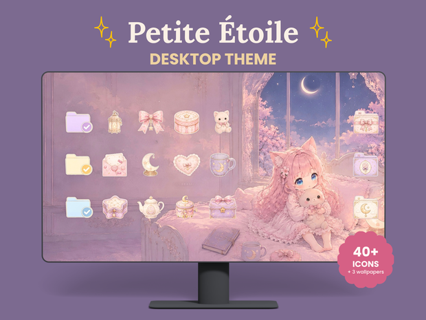 Petite Étoile デスクトップテーマセット｜壁紙12枚・アイコン40種｜Mac・Windows対応