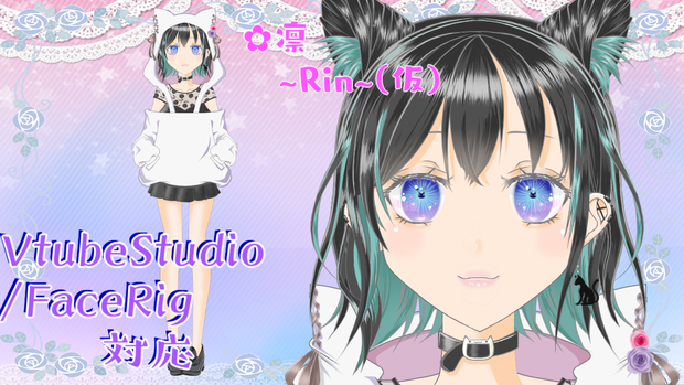 【VTS/FaceRig対応】猫耳フード黒髪メッシュJK 限定1点物