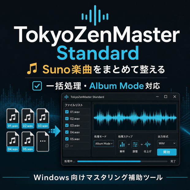 TokyoZenMaster Standard - Suno楽曲向け一括マスタリング補助ツール