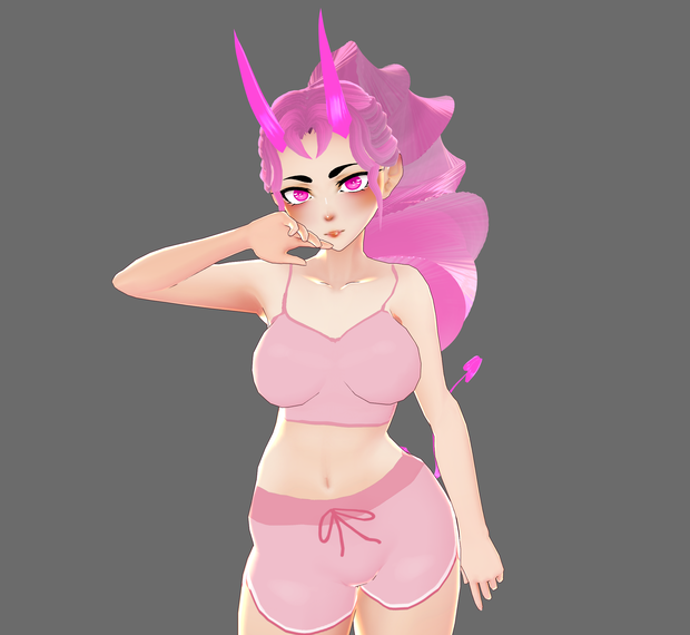 Vroid Pink Succubus Set ( Hair + Horns + Tail )