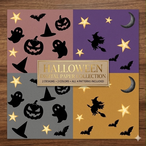 【デジタル素材】ハロウィンHalloweenを彩るペーパー（3600×3600px）