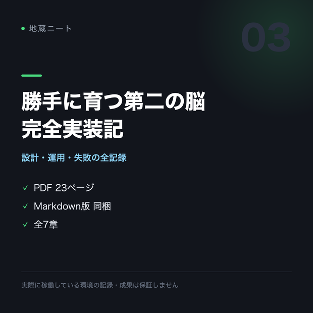 勝手に育つ第二の脳・完全実装記｜Obsidian×Claude Code 実装ドキュメント