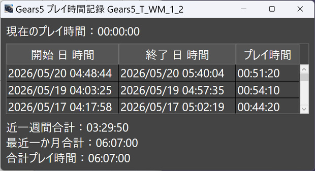 Gears5 プレイ時間記録