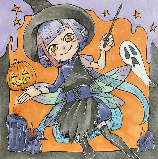 オリジナル 創作 手描き イラスト 小悪魔 角っ子 ハロウィン - インテリア