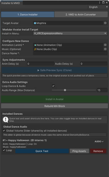 VRC Dance Installer & VMD (MMD) Converter