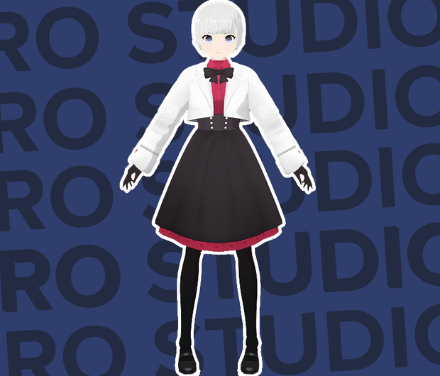 Winter dress (Full model) white and red cute school uniform Vroid