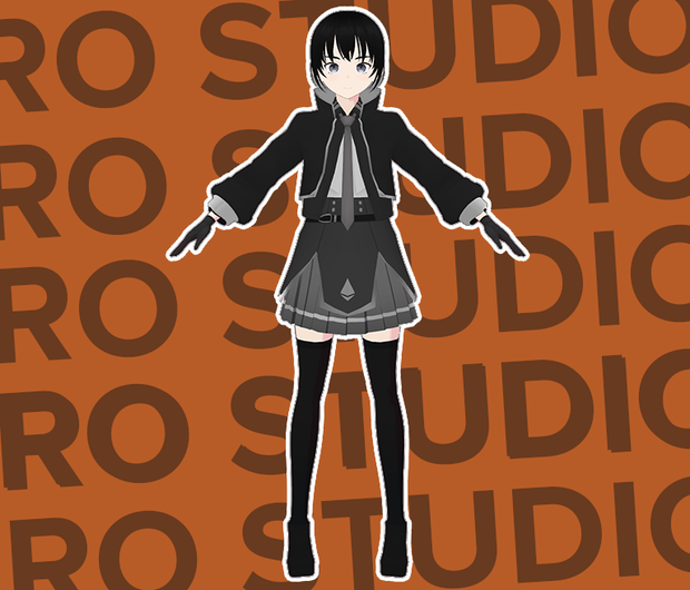 Military winter dress (Full model) dark cute school uniform Vroid