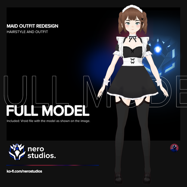 Maid outfit an edit to the existing version of Maid in Vroid and hairstye (Vroid file) / 3Dモデル メイド 服装 ハロウィン コスプレ 髪型