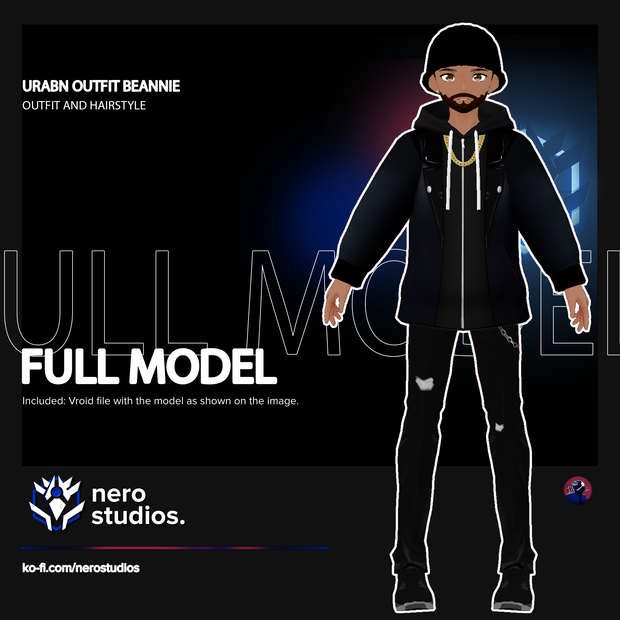 URBAN OUTFIT WITH CHAINS BEANNIE AND BEARD (Vroid file)