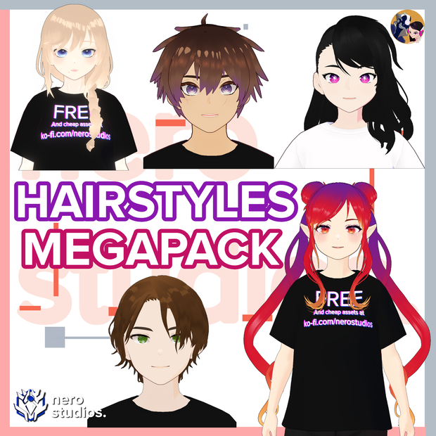 5 VROID HAIRSTYLES MEGAPACK #2 (5 VROID FILES) /  Vtuber hairstyles / Vroid hair presets, textures, assets 赤毛、ショートヘア、半坊主