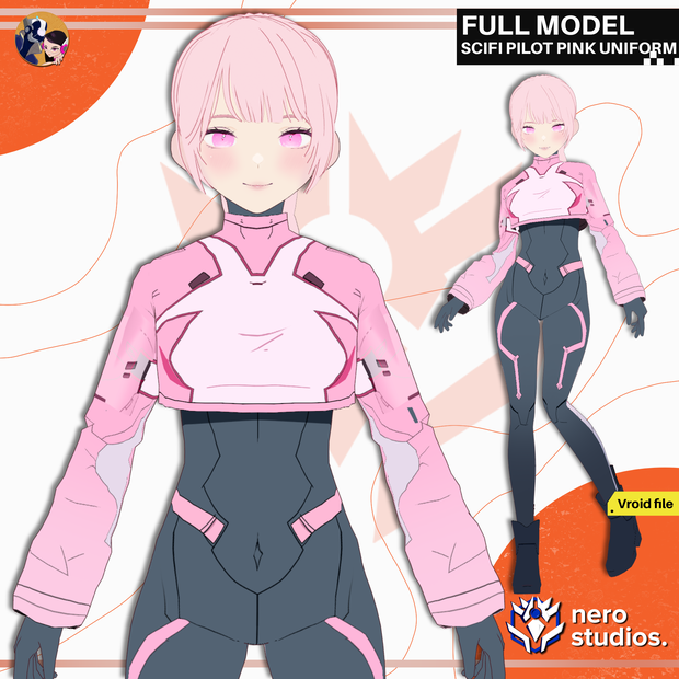 SCIFI PILOT PINK UNIFORM COSTUME SEXY BODYSUIT LONG BRAID (VROID FILE) / SF パイロット ピンク 制服 コスチューム セクシー ボディスーツ 編み込み髪