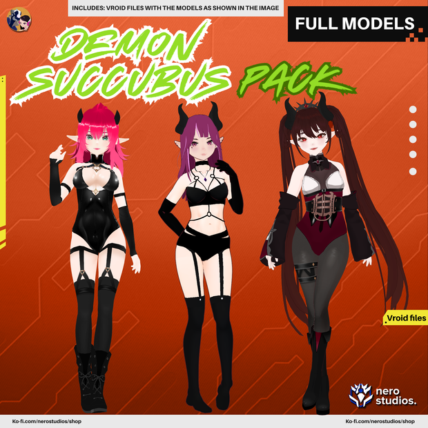 DEMON SUCCUBUS LINGERIE, HORNS, SEXY ANIME GIRL (VROID FILE) / ハロウィン 鬼 サキュバス 悪魔 チョーカー ツノ セクシー