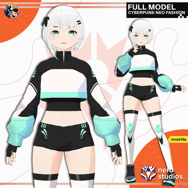 SPORTS OUTFIT ANIME CELL SHADED STYLE CYBERPUNK NEO FASHION CUTE GIRL SCI FI JACKET AND TECH SHOES (VROID FILE) / サイバーパンク スポーツウェア スポーツ SF ジャケット 制服 未来的な セクシー 女の子 かわいい