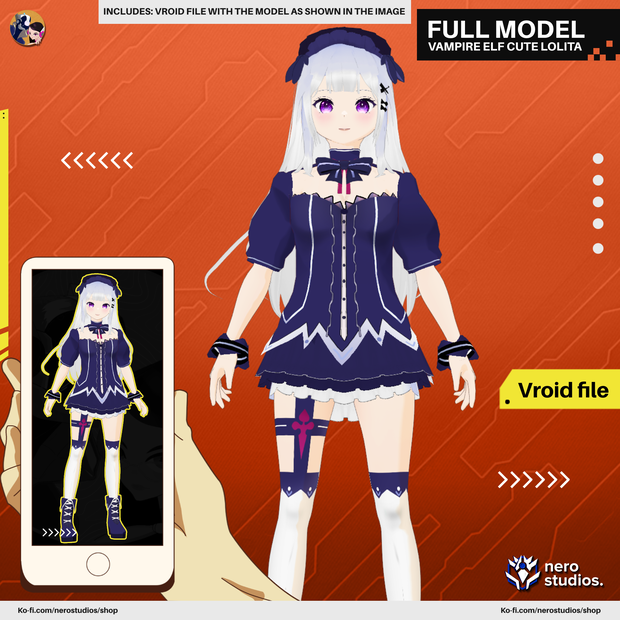 VAMPIRE ELF CUTE LOLITA HAT MAID GOTHIC GIRL (VROID FILE) / ヴァンパイア エルフ ファンタジー ロリータ ロリータ・ファッション ゴシック 女の子 セレスティア ハロウィン衣装