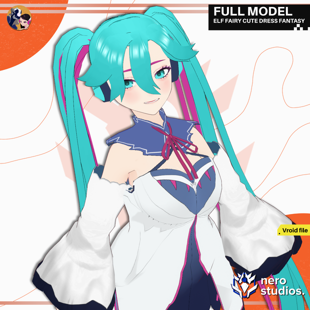ELF FAIRY CUTE DRESS FANTASY DREAMY FULL OUTFIT AND HAIRSTYLE ANIME STYLE SET PRESET (VROID FILE) / 3Dモデル エルフ 妖精 ファンタジー ドレス タイツ ストッキング