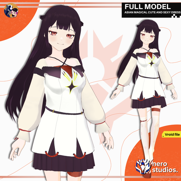 ASIAN MAGICAL CUTE AND SEXY DRESS GIRL OUTFIT ASIAN ORIENTAL ANIME STYLE CEL SHADED HAIRSTYLE PRESET (VROID FILE) / 和風 かわいい ドレス 魔法の 女の子 和服 オリエンタル 3DCG