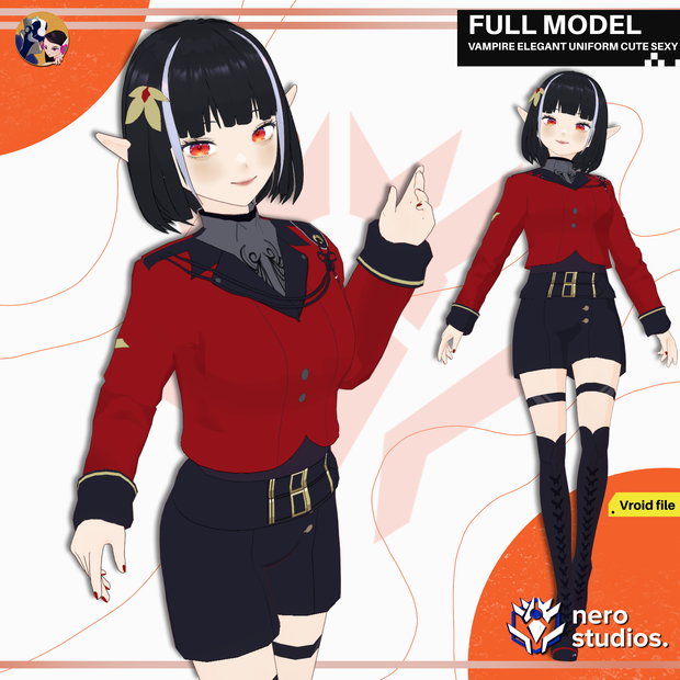 VAMPIRE ELEGANT UNIFORM CUTE SEXY GIRL SHORT LONG BOOTS DARK GOTH STYLE PRESET FULL SET HAIRSTYLE (VROID FILE) / ヴァンパイア エルフ 女の子 エレガント 制服 ファンタジー パンツ ブーツ ゴシック