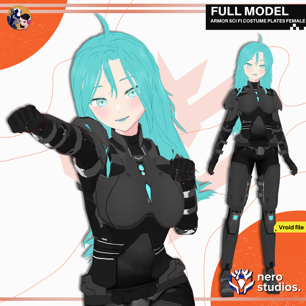 ARMOR SCI FI COSTUME PLATES FULL SET FEMALE PRESET PACK TEXTURE OUTFIT (VROID FILE) /  鎧 SF 未来的な コスチューム ブーツ サイバー テクスチャ  VRoid用衣装