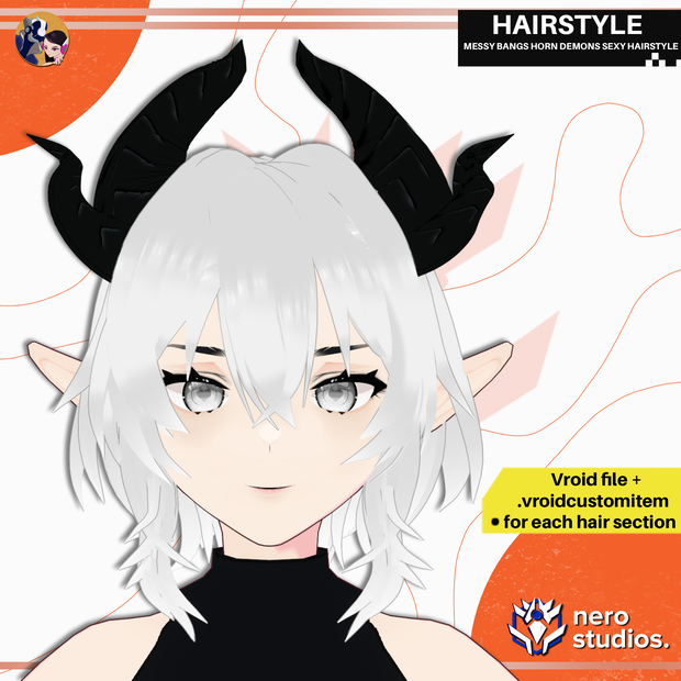 MESSY BANGS HORN DEMONS SEXY HAIRSTYLE FULL PRESET SET FOR VROID / VRoid用テクスチャ サキュバス 鬼 角 セクシー 髪型 女の子 ヘア 