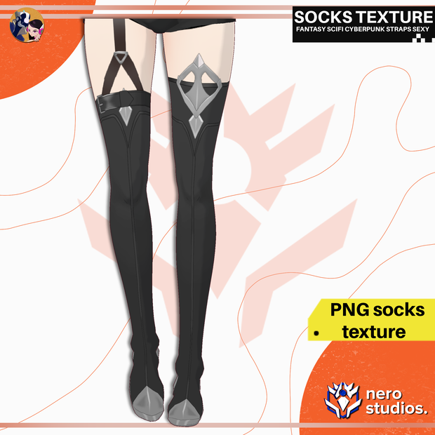 SOCKS STOCKINGS GOTHIC FANTASY SCIFI EMO CYBERPUNK STRAPS SEXY (VROID TEXTURE) / タイツ ゴシック ファンタジー  SF セクシー ストッキング ソックス サイバーパンク
