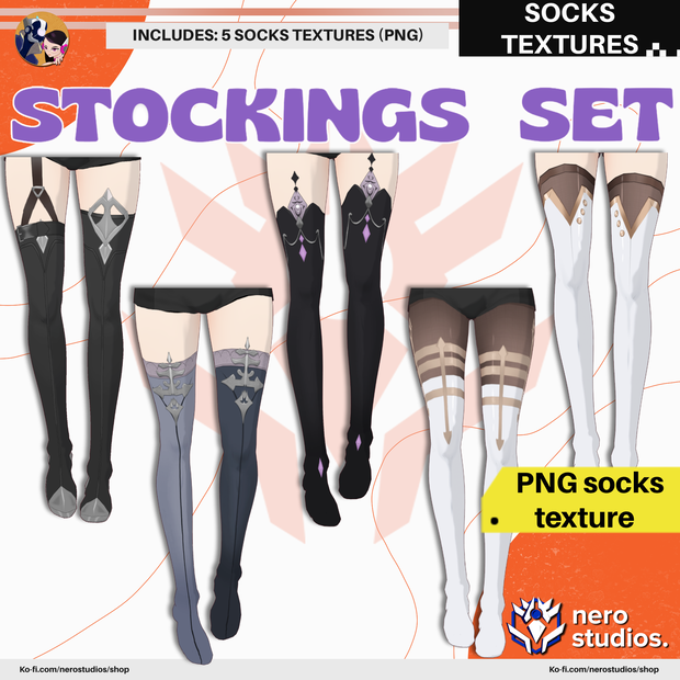 5 VROID TIGHTS & STOCKINGS SET / VTUBER SOCKS, VROID STOCKING TEXTURES / 【VRoid用】タイツ&ソックスセット ストッキング ソックス