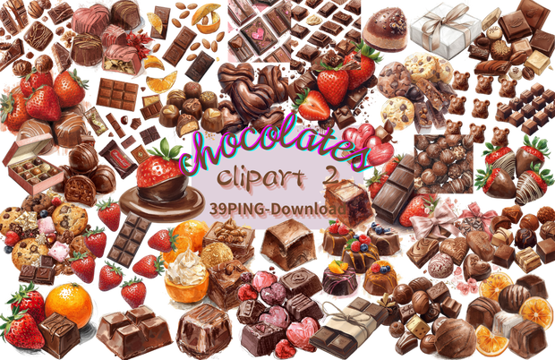 チョコ好きさんのためのチョコレートクリップアート素材セット２　PNG形式（背景透過）39種