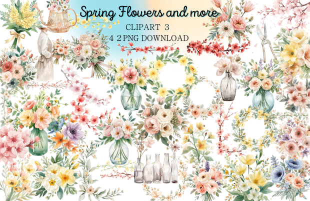 🌼 春の花 フラワーショップ クリップアートセット３　全４２種　PNG形式（背景透過）🌼