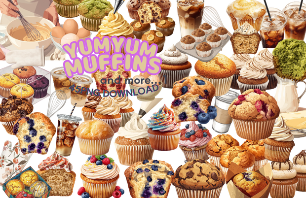 マフィンが大好きな人の　YUMYUM Muffins and more １　全45種　PNG素材（背景透過）