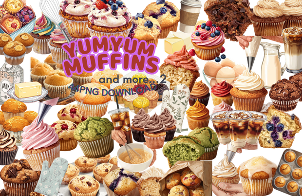 マフィンが大好きな人の　YUMYUM Muffins and more 2　全44種　PNG素材（背景透過）
