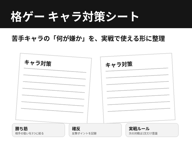 格ゲー キャラ対策シート｜苦手キャラの勝ち筋・確反・実戦プランを整理
