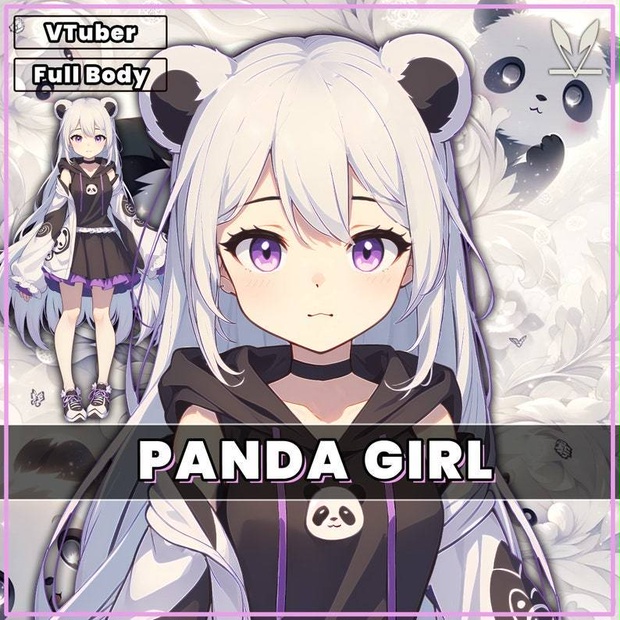 Premade Live2d VTuber Model - Panda Girl for vtube studio as a cute purple, white full body vtuber animal female vtuber