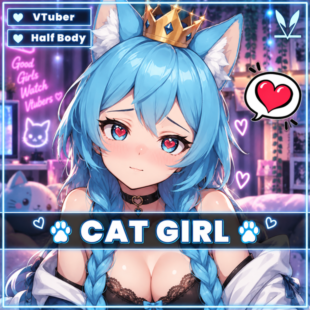 Cat / Fox VTuber Girl Model for vtube studio as a blue vtuber fox cat girl live2d model