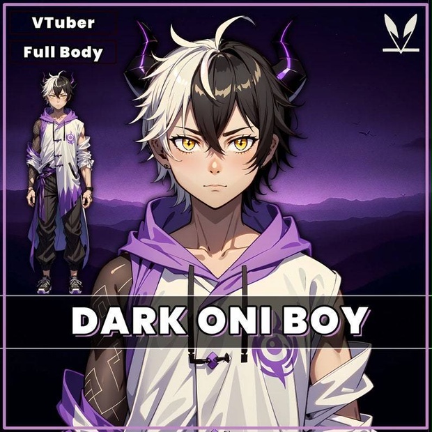 Premade VTuber model male - Dark Oni Boy for vtube studio as a cool full body vtuber male 2d vtuber