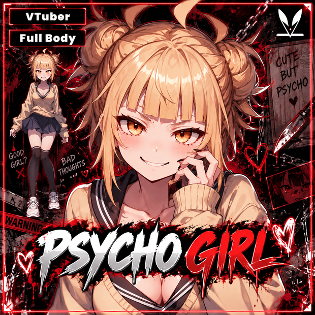 VTuber - Yandere Psycho Girl for vtube studio as a cute Pink, Red full body vtuber cute crazy girl live 2d model