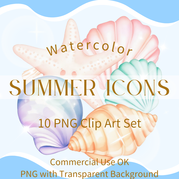 夏水彩イラスト素材集 – 10種セット【透過PNG】
