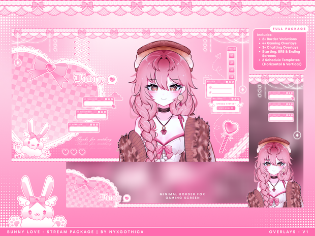 Bunny Love | Stream Pack - Overlays, Screens, Schedule Template