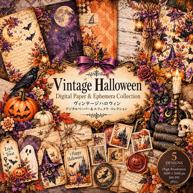 ヴィンテージハロウィン デジタルペーパー＆エフェメラ コレクション　