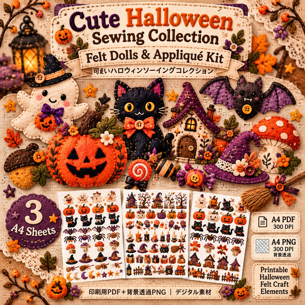 Cute Halloween Sewing Collection Felt Dolls & Appliqué Kit