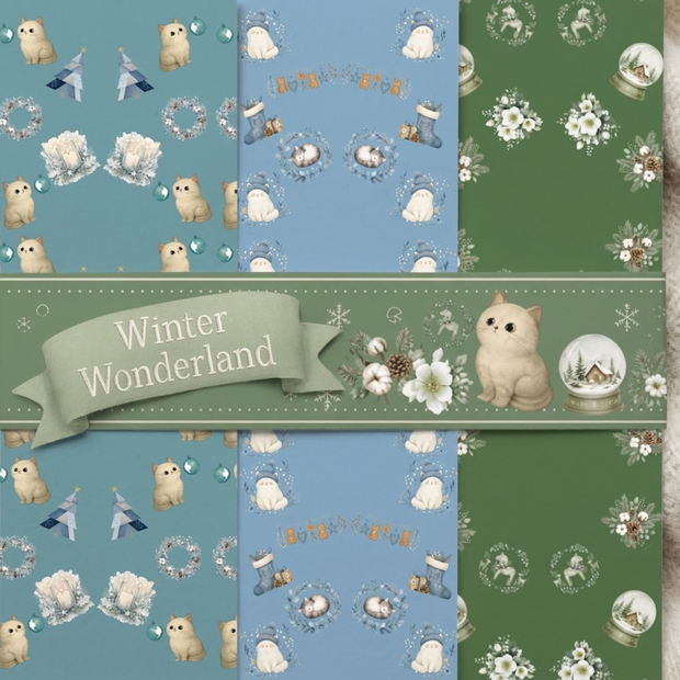 【デジタルペーパー】ほっこり可愛い北欧クリスマス＆ねこ柄｜シームレス背景素材 3 枚セット｜商用利用可・高解像度PNG