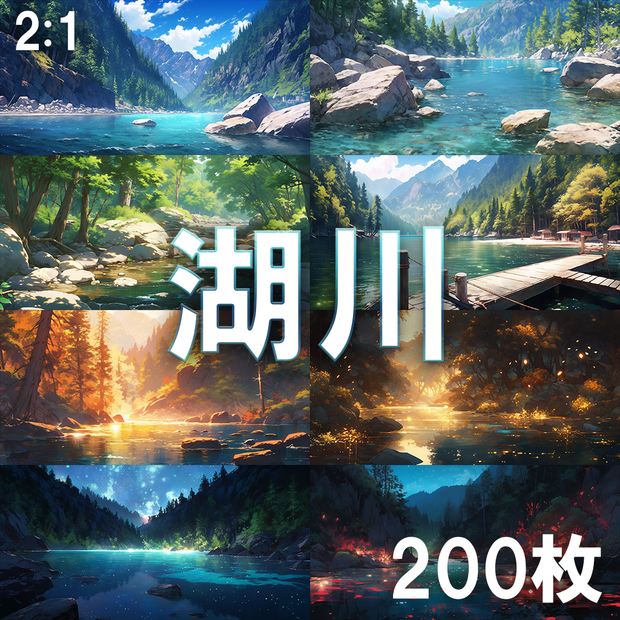 【背景素材】湖川200枚[2:1](九寨溝、河川、淡水湖、山、桟橋、森林、昼・夕・夜、自然)