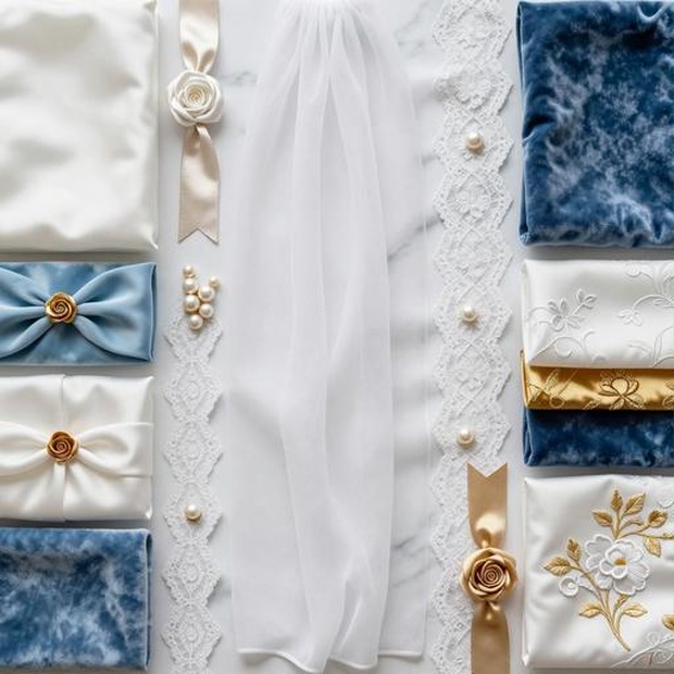 レース、サテン、ベルベット素材｜白・ブルー・ゴールドカラー｜lace, satin, velvet｜M0043