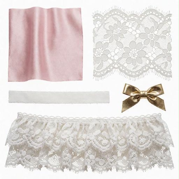 レース、リボン素材｜ピンク・白・ゴールドカラー｜lace, ribbon｜M0066