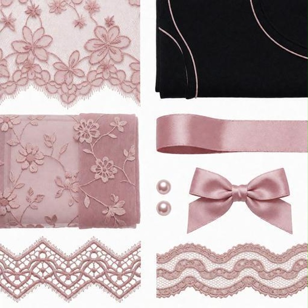 レース、サテン、ベルベット素材｜ピンク・黒・ピンクカラー｜lace, satin, velvet｜M0093