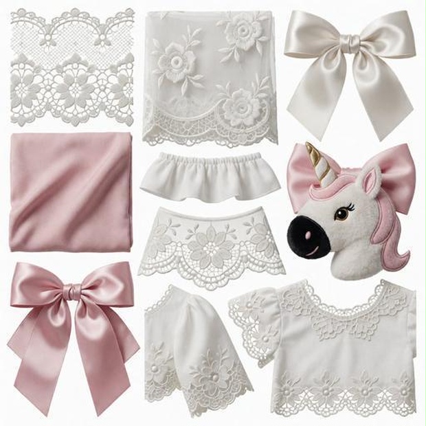 レース、布、リボン素材｜ピンク・白・laceカラー｜lace, fabric, ribbon｜M0102