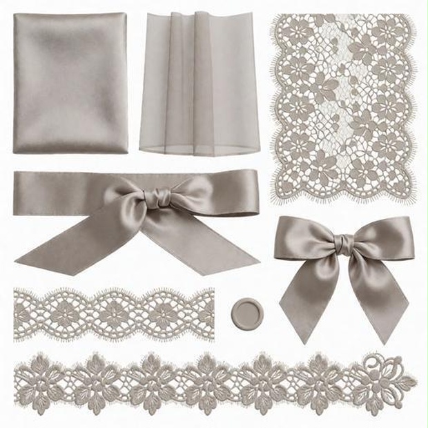 レース、サテン、リボン素材｜グレー・白・黒カラー｜lace, satin, ribbon｜M0109
